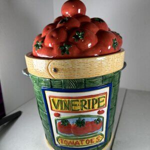 Vineripe Tomatoes Cookie Jar 2 Piece Set Ceramic